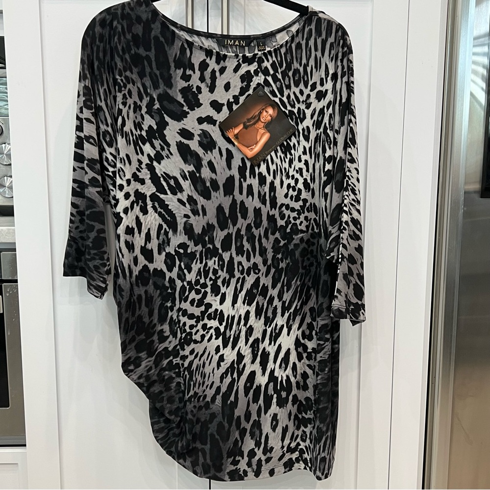 IMAN Global Chic Animal Print Dolman Sleeve Tunic Top